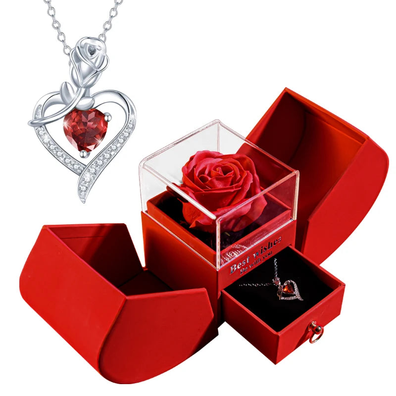 Eternal Rose Gift Box with Heart Necklace - "I Love You to the Moon and Back" Floral Jewelry Set for Valentine's Day and Weddings