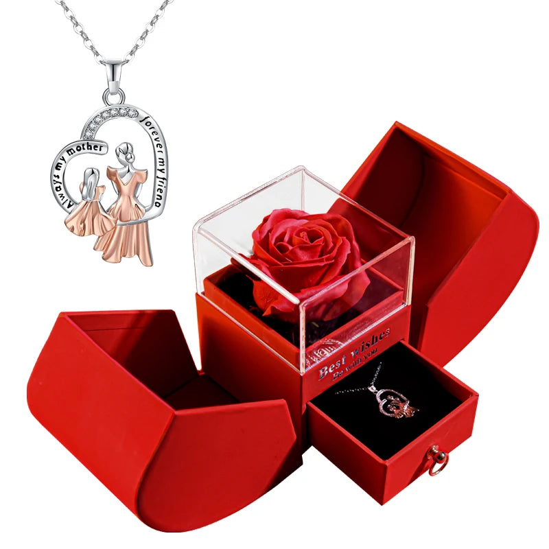 Eternal Rose Gift Box with Heart Necklace - "I Love You to the Moon and Back" Floral Jewelry Set for Valentine's Day and Weddings