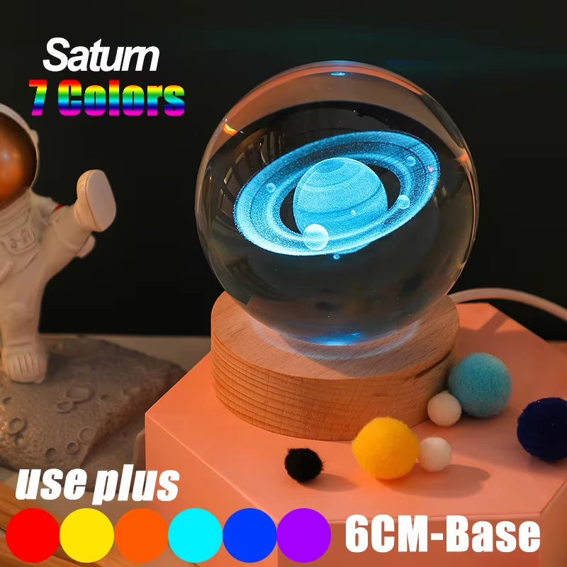 Galaxy Crystal Ball Lamp - 3D Planet and Moon USB LED Night Light for Romantic Occasions