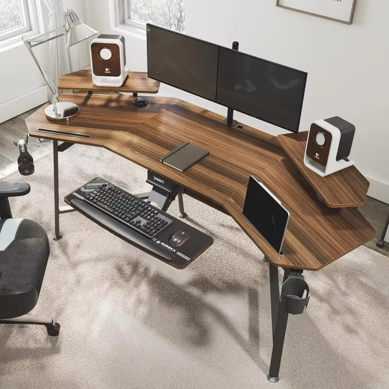 Spacious Gaming Desk with Dual Monitor Stand