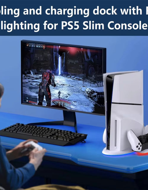 Load image into Gallery viewer, PS5 Slim Vertical Cooling Dock with 3-Level Fan and Dual Controller Charging Station
