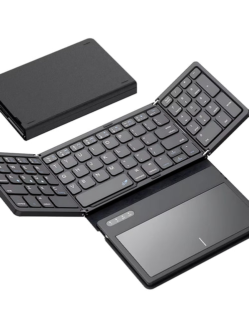 Load image into Gallery viewer, Portable Quadruple-Folding Wireless Bluetooth Keyboard with Integrated Touchpad for Windows, Android, iOS Tablets, iPads, and Smartphones
