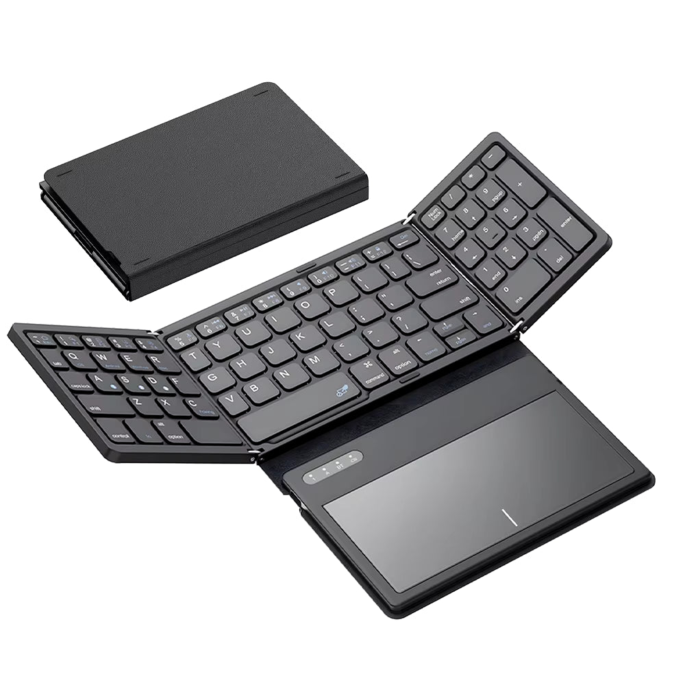 Portable Quadruple-Folding Wireless Bluetooth Keyboard with Integrated Touchpad for Windows, Android, iOS Tablets, iPads, and Smartphones