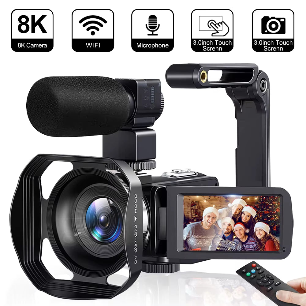 8K 64MP Digital Video Camera with 18X Optical Zoom and 3-Inch LCD Touch Screen Camcorder