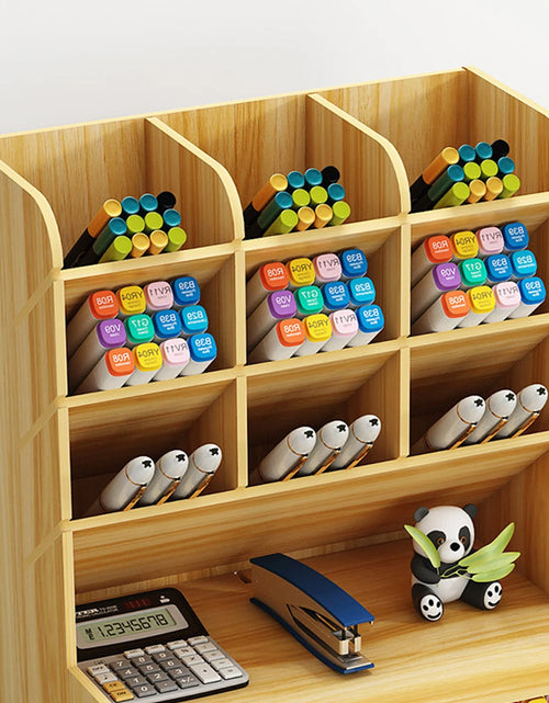 Load image into Gallery viewer, Wooden Pen Holder Storage Box - DIY Desktop Organizer for Students
