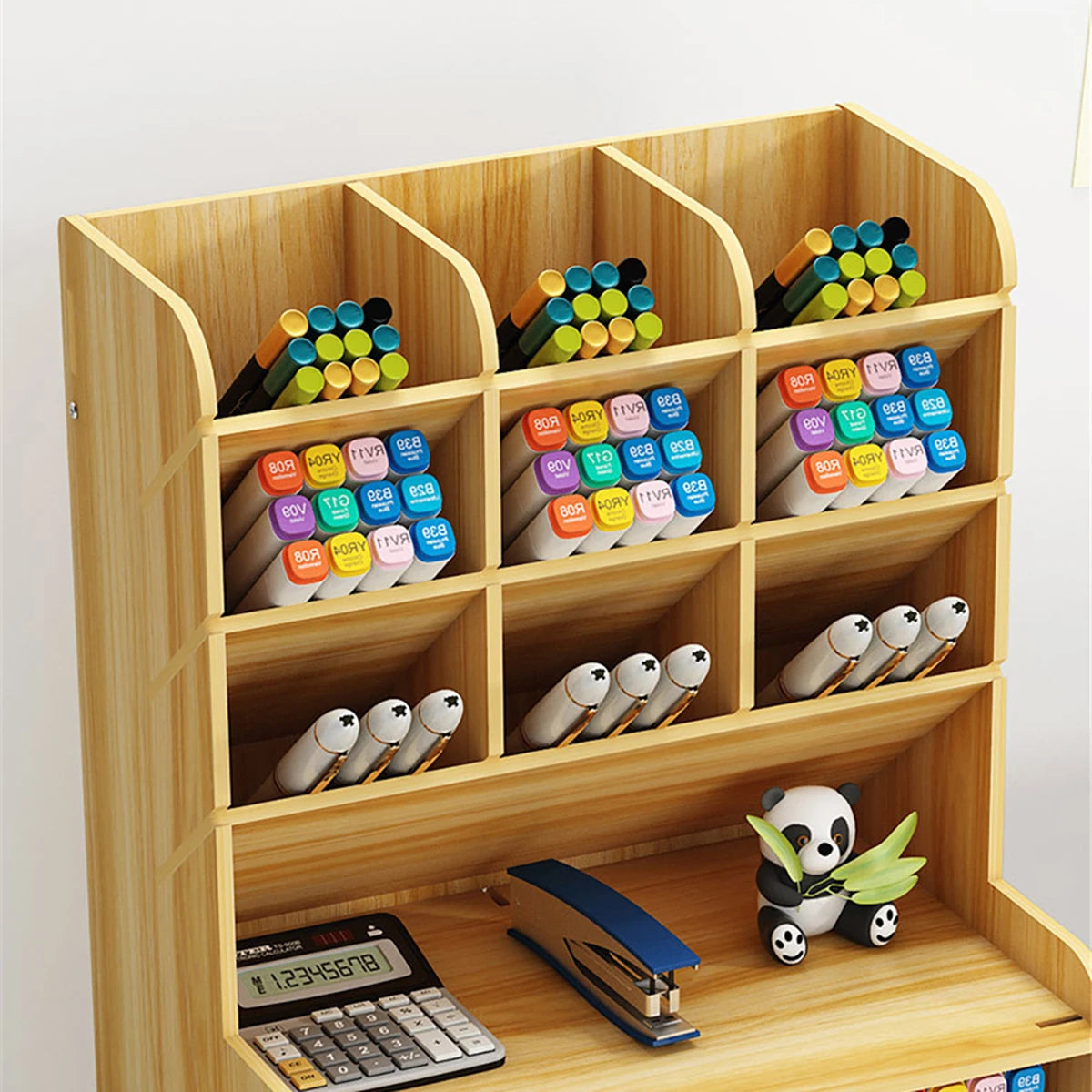 Wooden Pen Holder Storage Box - DIY Desktop Organizer for Students