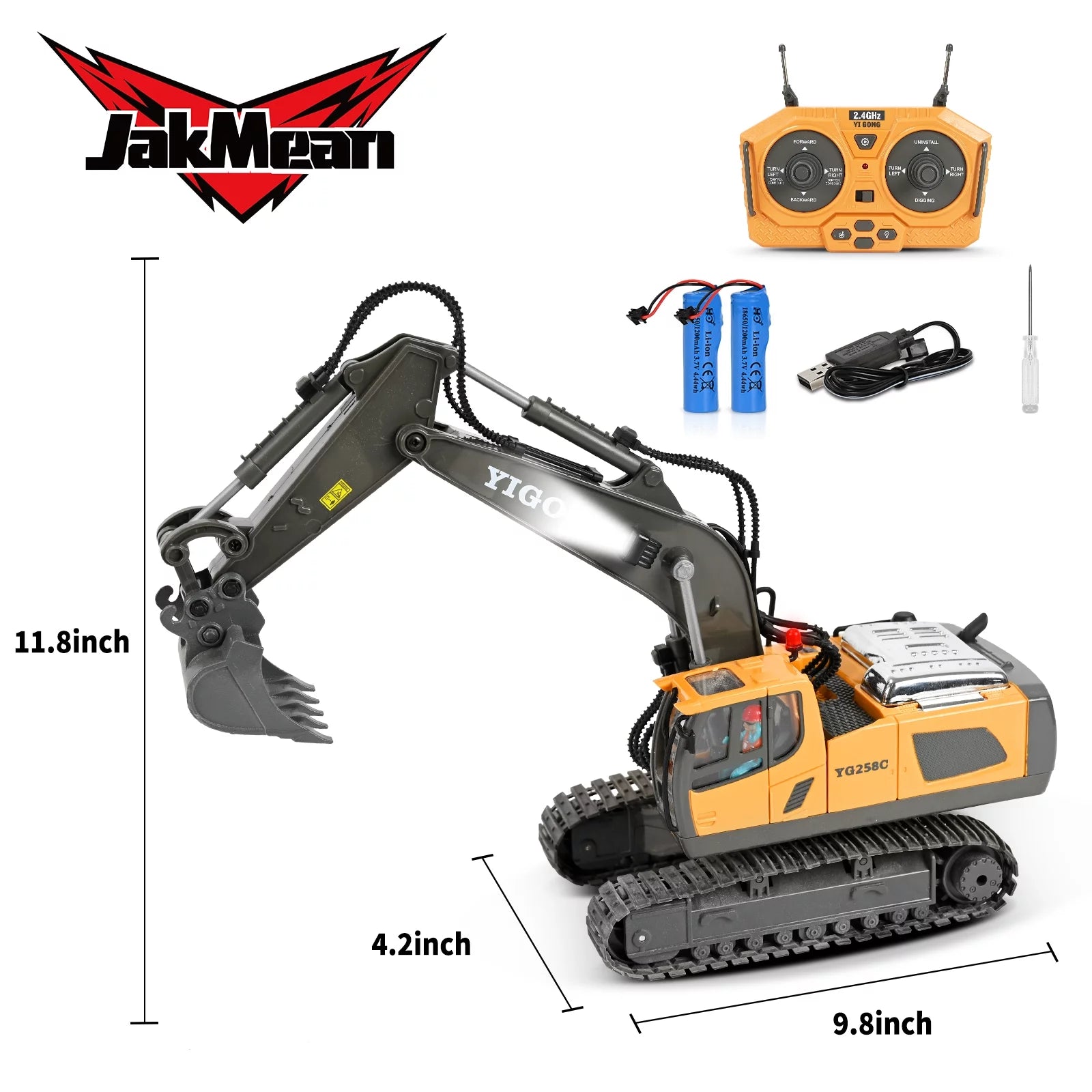 Excavator Toy with Rotating Cab and Joystick Control