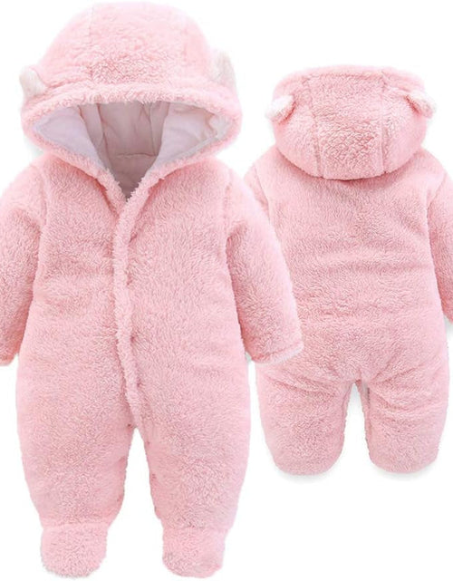 Load image into Gallery viewer, Charming Unisex Baby Winter Snowsuit - Adorable Infant Jumpsuit with Bear Hat for Cozy Comfort
