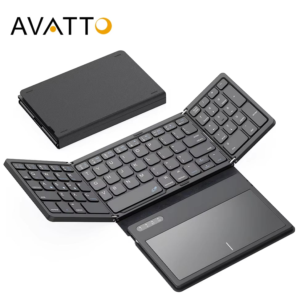 Portable Quadruple-Folding Wireless Bluetooth Keyboard with Integrated Touchpad for Windows, Android, iOS Tablets, iPads, and Smartphones