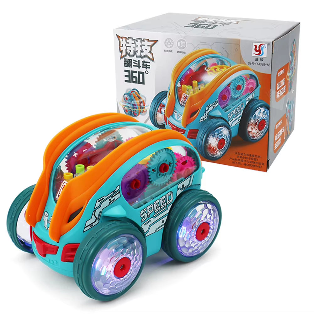 Illuminated Transparent Gear Bump-and-Go Toy Car for Toddlers - Stunt-Performing Vehicle Ideal for Birthdays and Christmas Gifts