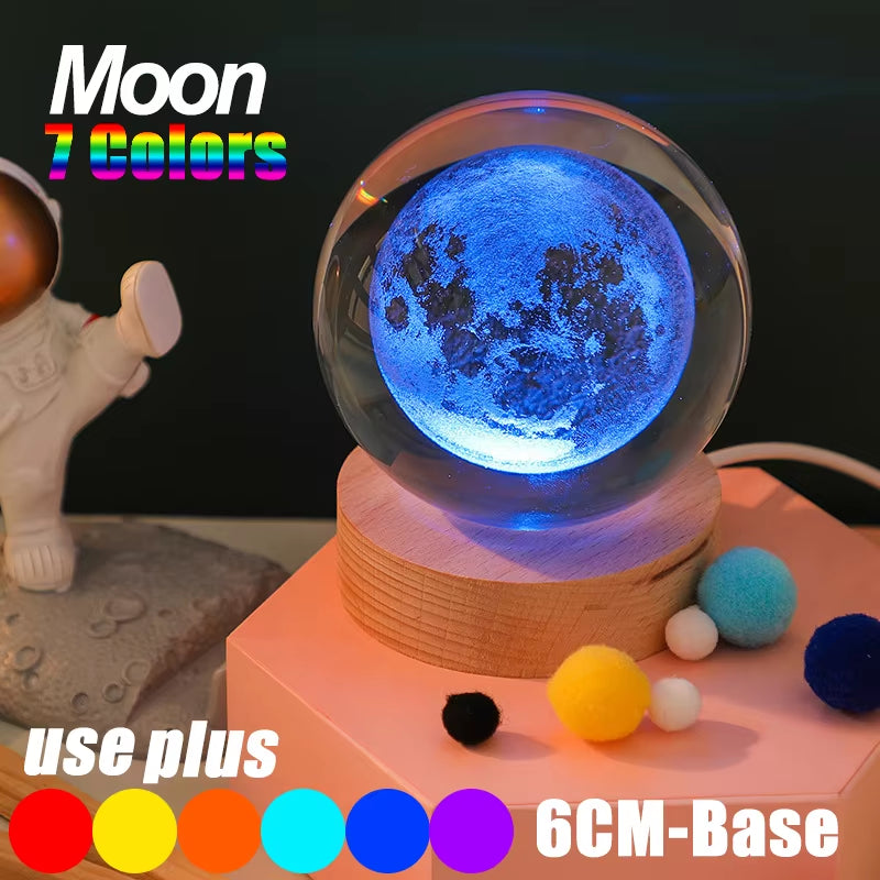 Galaxy Crystal Ball Lamp - 3D Planet and Moon USB LED Night Light for Romantic Occasions