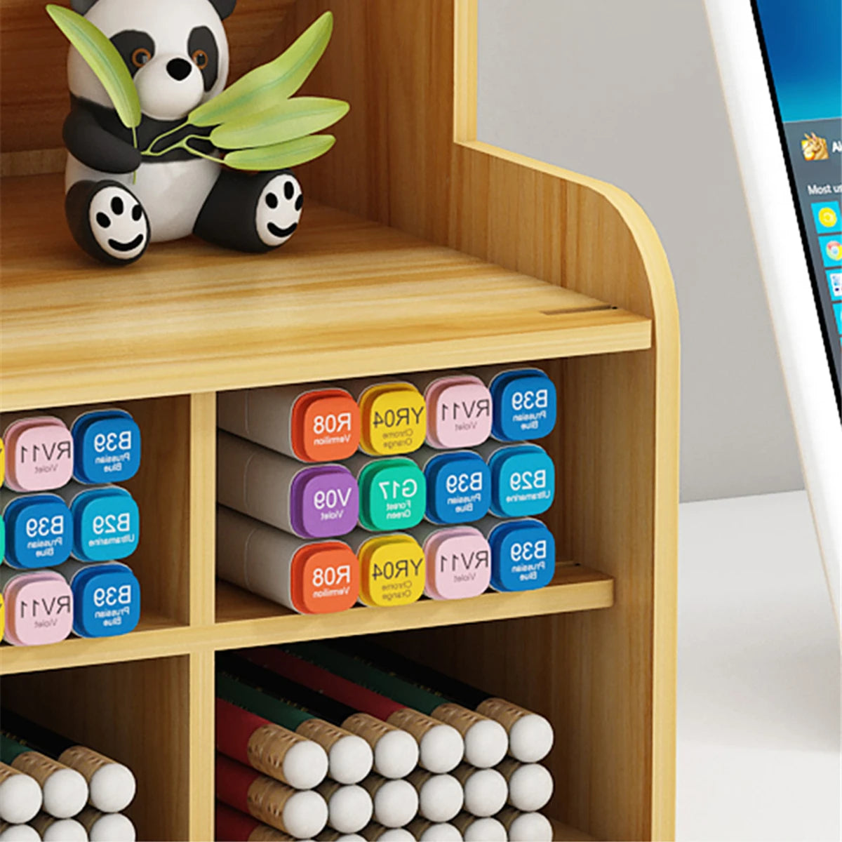 Wooden Pen Holder Storage Box - DIY Desktop Organizer for Students