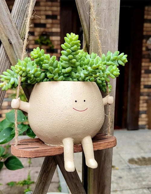 Load image into Gallery viewer, Elegant Wall-Mounted Smile Face Planter Pots for Succulents and Flowers, Creative Resin Design
