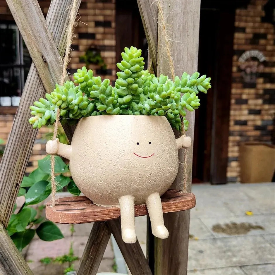 Elegant Wall-Mounted Smile Face Planter Pots for Succulents and Flowers, Creative Resin Design