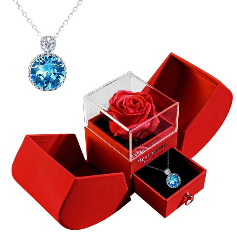 Eternal Rose Gift Box with Heart Necklace - "I Love You to the Moon and Back" Floral Jewelry Set for Valentine's Day and Weddings