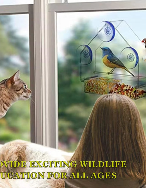 Load image into Gallery viewer, Transparent Window Wild Bird Feeder House with Removable Suction Cups and Sliding Feed Tray for Garden and Patio
