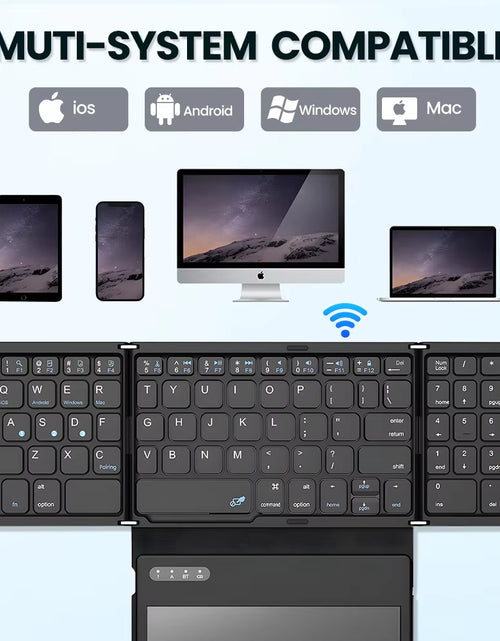 Load image into Gallery viewer, Portable Quadruple-Folding Wireless Bluetooth Keyboard with Integrated Touchpad for Windows, Android, iOS Tablets, iPads, and Smartphones
