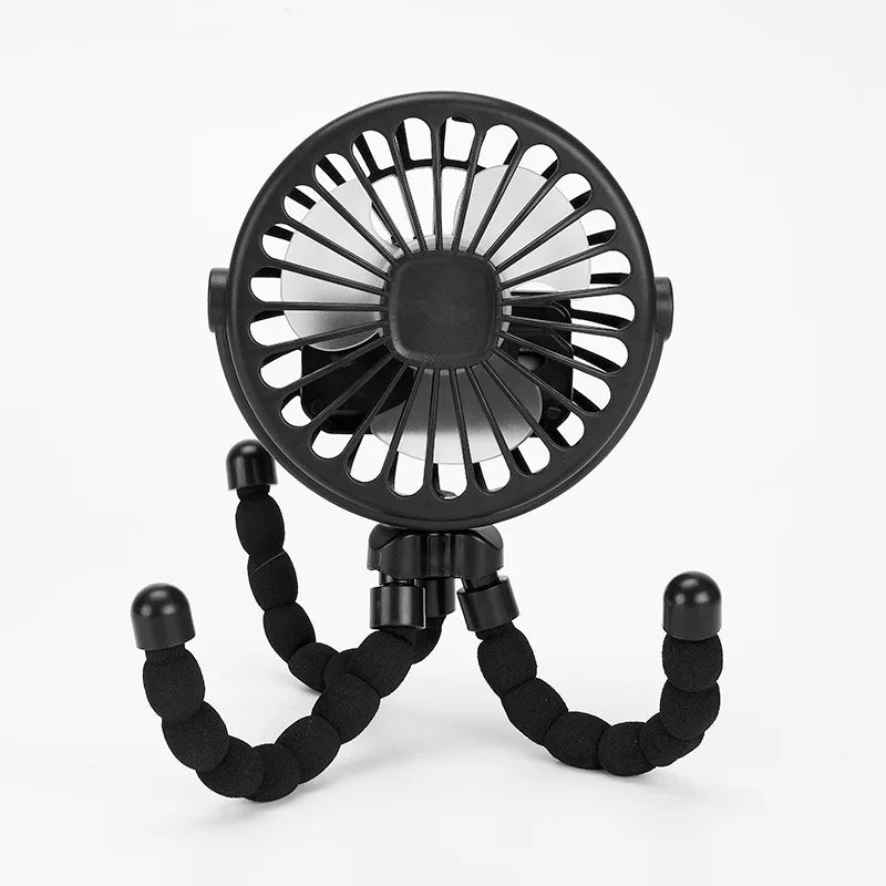 Versatile Clip-On Stroller Fan with Flexible Tripod - Rechargeable Battery Operated Personal Fan for Travel and Home Use