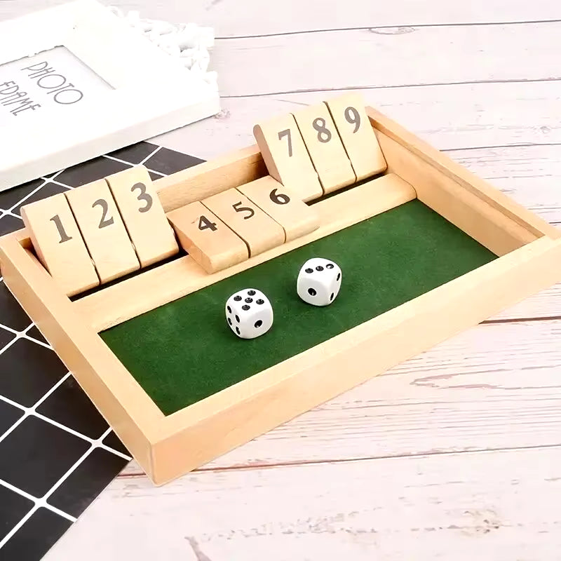 Deluxe Four-Sided Shut the Box Board Game Set with Dice for Adults and Families