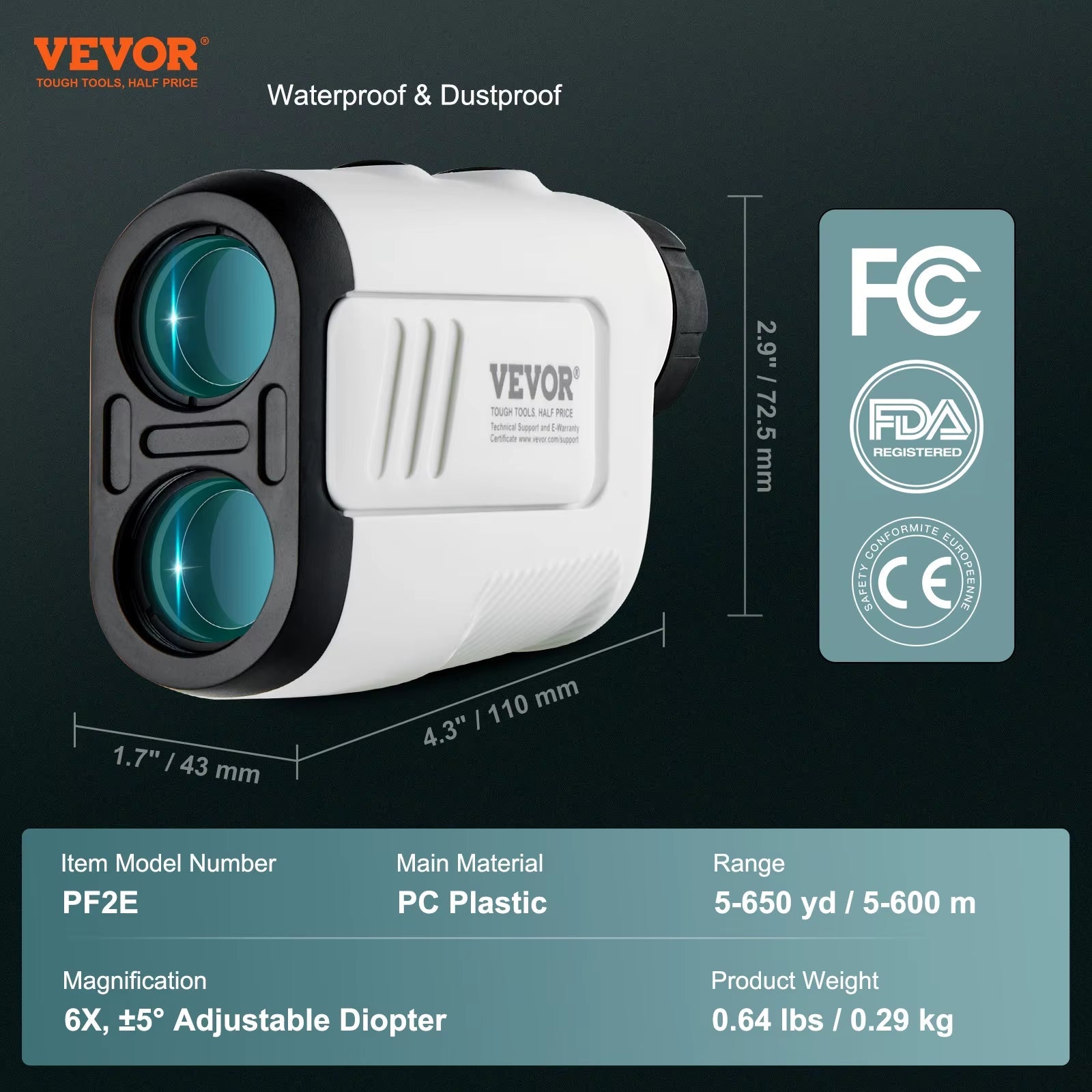 High-Precision Laser Golf Rangefinder - 650 Yards Measurement with 6X Magnification, Slope Adjustment, and Included Batteries