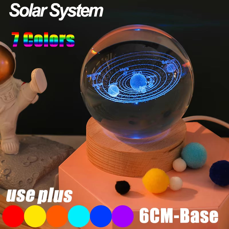 Galaxy Crystal Ball Lamp - 3D Planet and Moon USB LED Night Light for Romantic Occasions