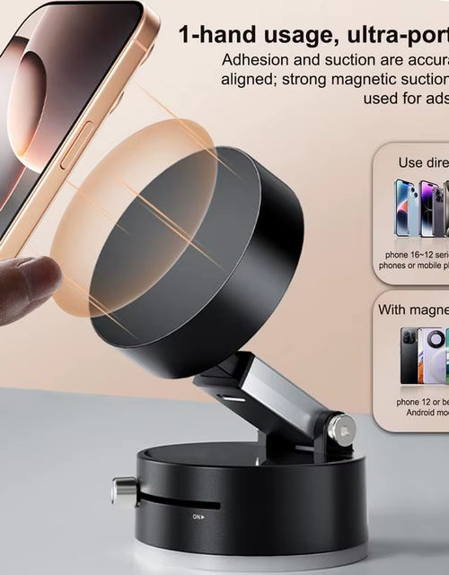 Load image into Gallery viewer, Foldable Car Mount with Vacuum Suction Cup and Double-Sided Magnetic Holder for Navigation and Phone Use
