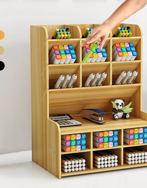 Load image into Gallery viewer, Wooden Pen Holder Storage Box - DIY Desktop Organizer for Students
