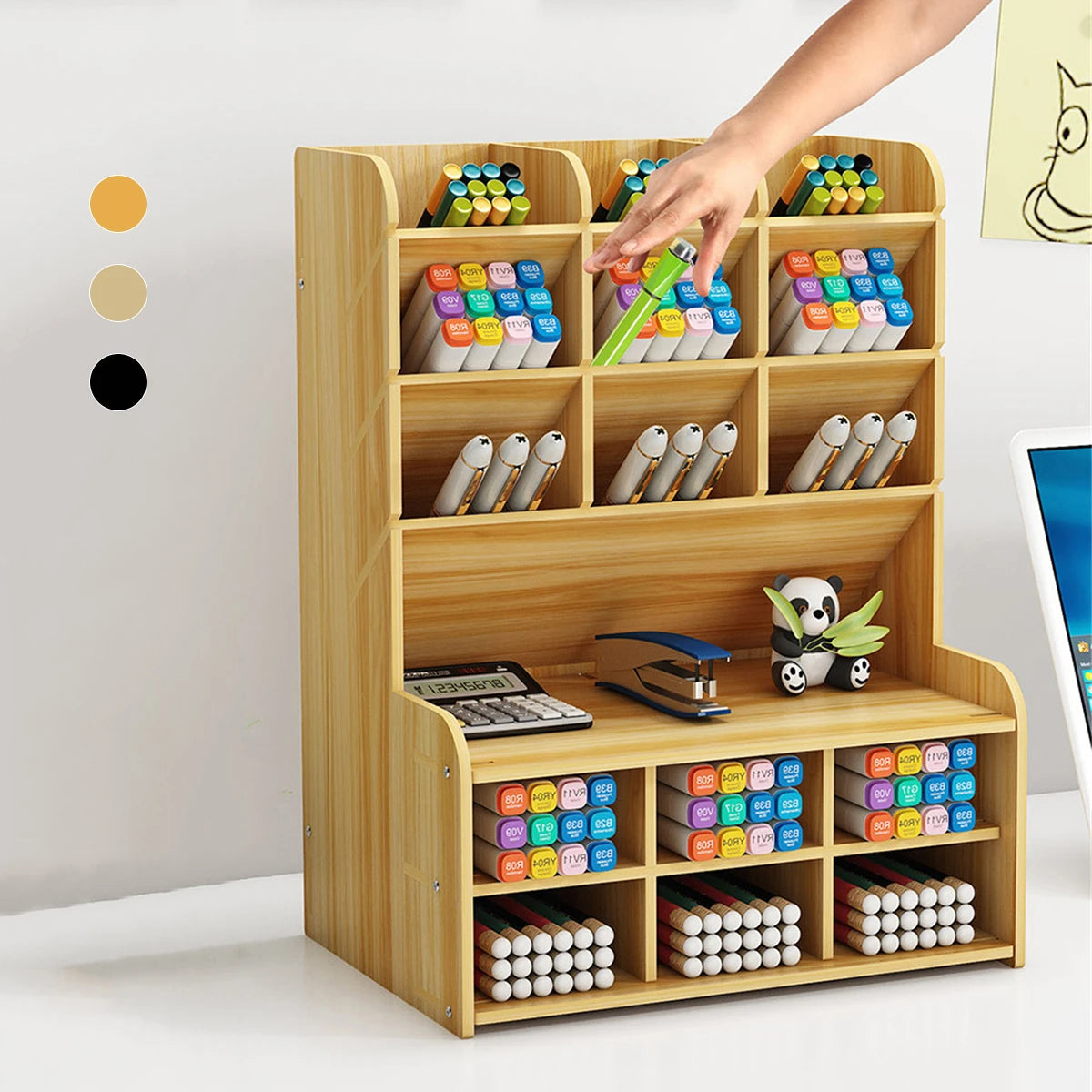 Wooden Pen Holder Storage Box - DIY Desktop Organizer for Students