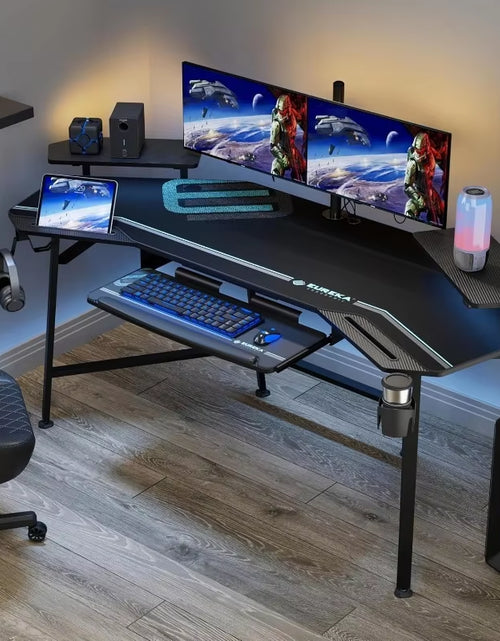 Load image into Gallery viewer, 72&quot; Large Wing-Shaped Gaming Desk with LED Lighting, Keyboard Tray, and Dual Monitor Stand

