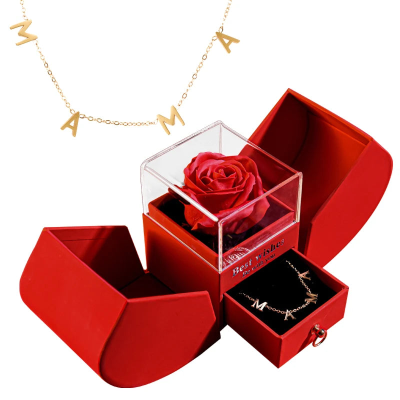 Eternal Rose Gift Box with Heart Necklace - "I Love You to the Moon and Back" Floral Jewelry Set for Valentine's Day and Weddings