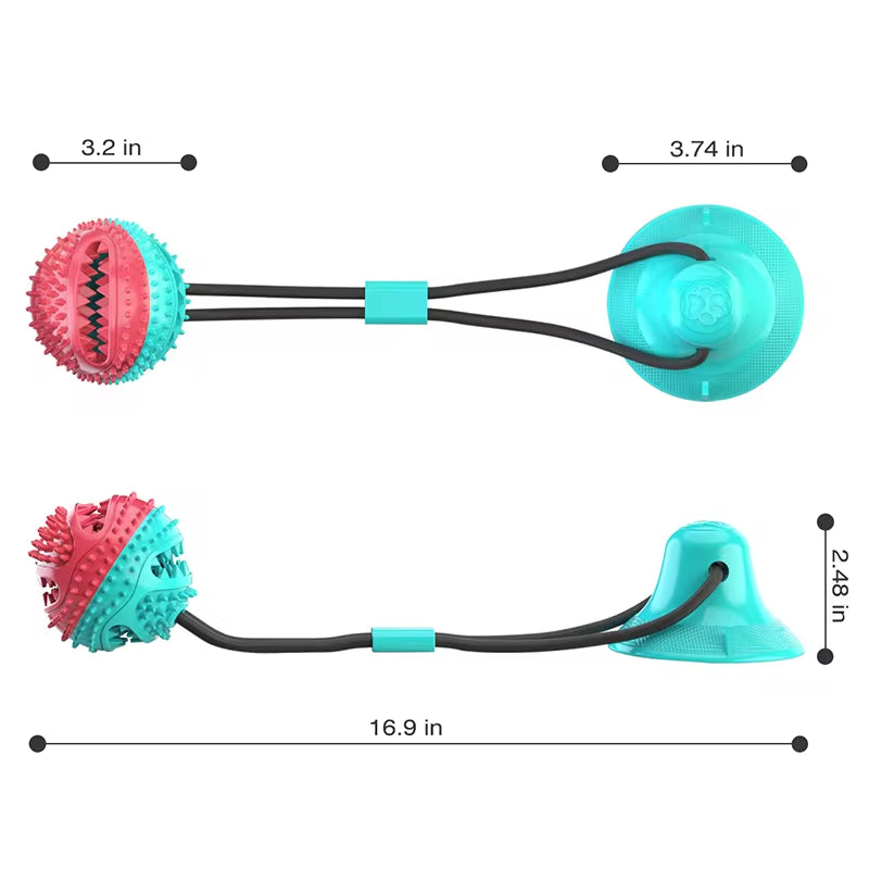 Large Interactive Dog Ball Toy with Suction Cup Ropes - Chew and Slow Feeder for Dental Health and Anxiety Management