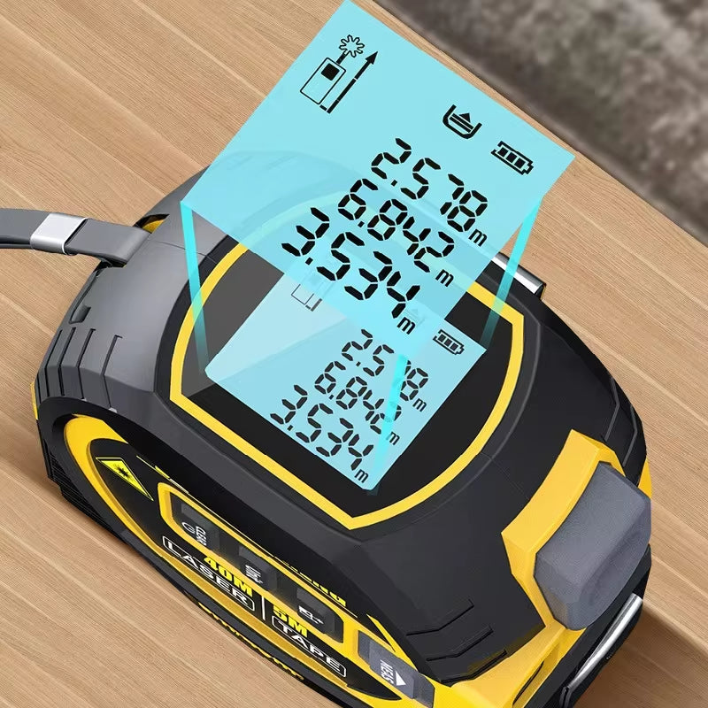 Laser Tape Measure with Cross Measuring Feature