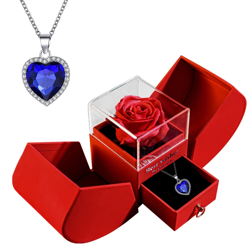 Eternal Rose Gift Box with Heart Necklace - "I Love You to the Moon and Back" Floral Jewelry Set for Valentine's Day and Weddings