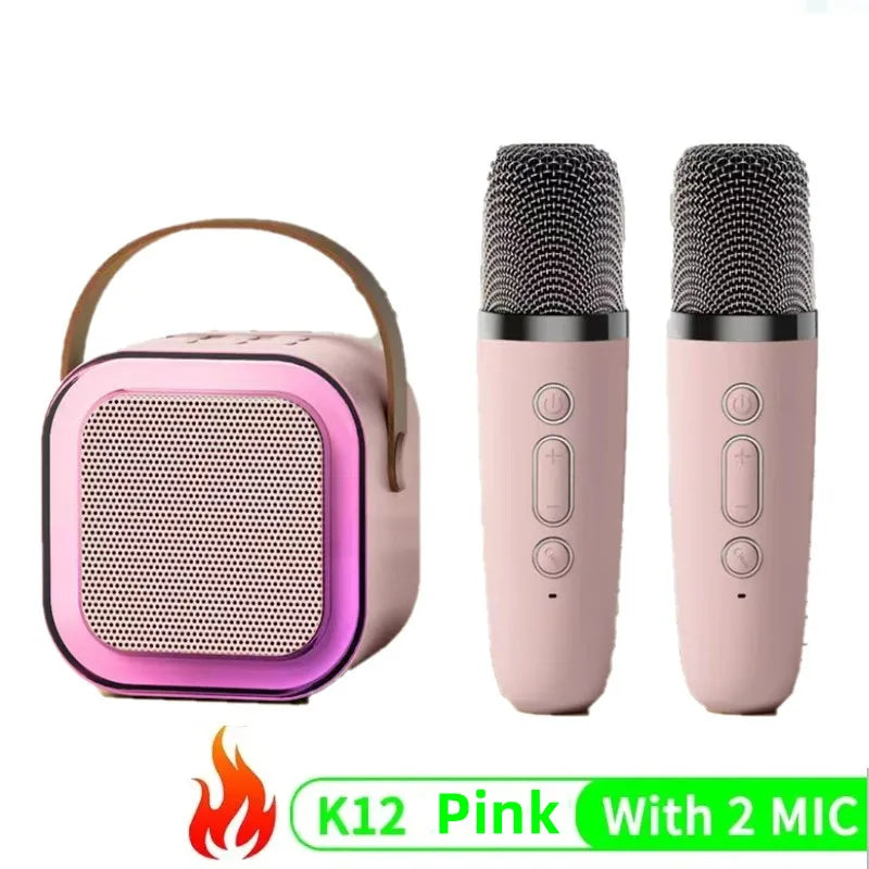 K12 Bluetooth Karaoke Machine with Wireless Microphone, Hi-Fi Stereo Sound, and RGB LED Lights for Outdoor and Home Parties