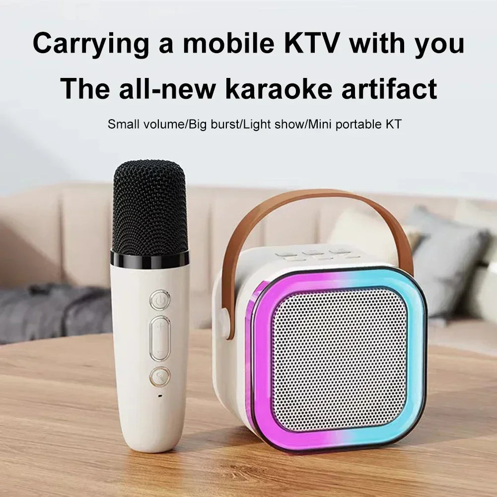 K12 Bluetooth Karaoke Machine with Wireless Microphone, Hi-Fi Stereo Sound, and RGB LED Lights for Outdoor and Home Parties