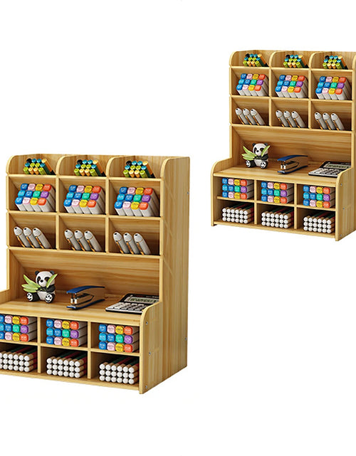 Load image into Gallery viewer, Wooden Pen Holder Storage Box - DIY Desktop Organizer for Students
