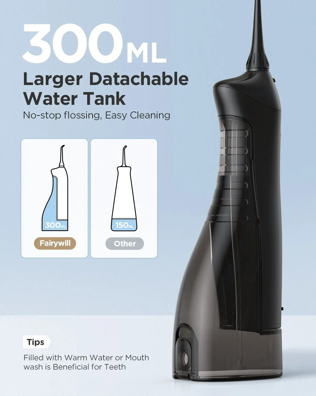 Portable Rechargeable Water Flosser with 3 Modes and 300ML Waterproof Water Tank for Effective Dental Cleaning