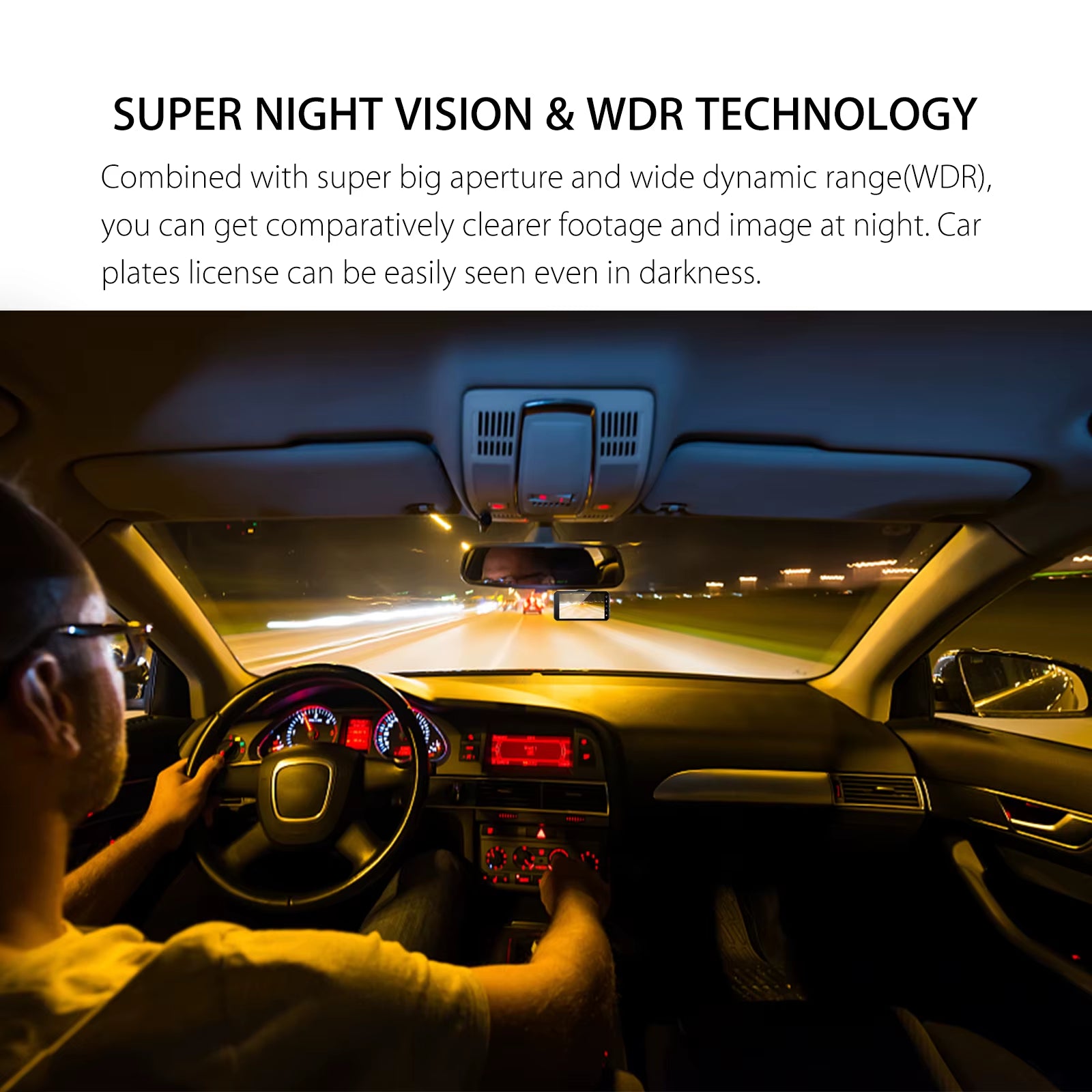 Dual Dash Camera with Night Vision - Full HD 1080P Front and Rear Vehicle Video Recorder