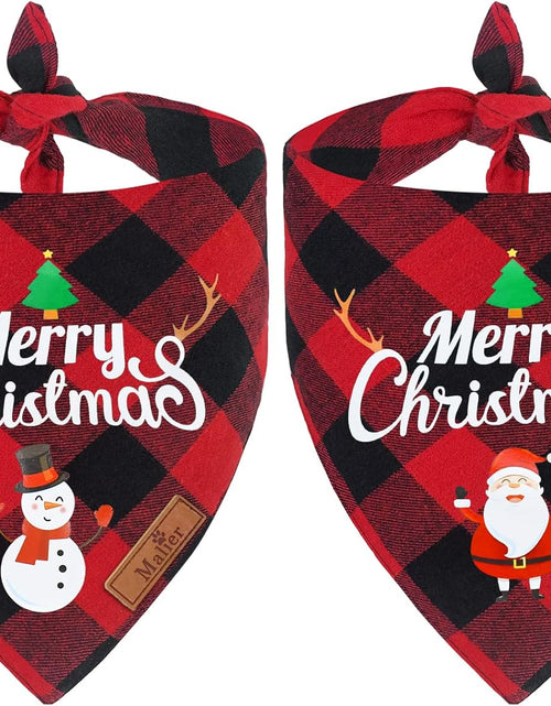 Load image into Gallery viewer, 2 Pack Dog Bandana Christmas Classic Buffalo Plaid Pets Scarf Triangle Bibs Kerchief Set Pet Costume Accessories Decoration for Small Medium Large Dogs Cats Pets
Red plaid Merry Christmas dog bandana on a small dog.
