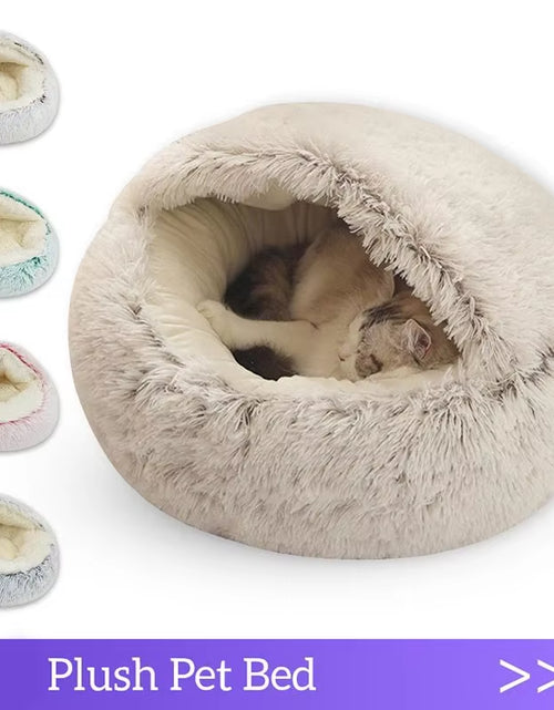 Load image into Gallery viewer, Round Plush Cat Bed with Cover - Cozy Sleeping Nest for Small Dogs and Kittens
