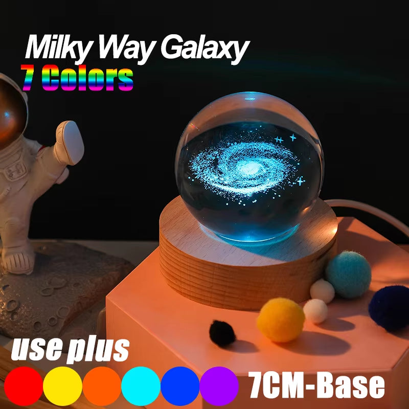 Galaxy Crystal Ball Lamp - 3D Planet and Moon USB LED Night Light for Romantic Occasions