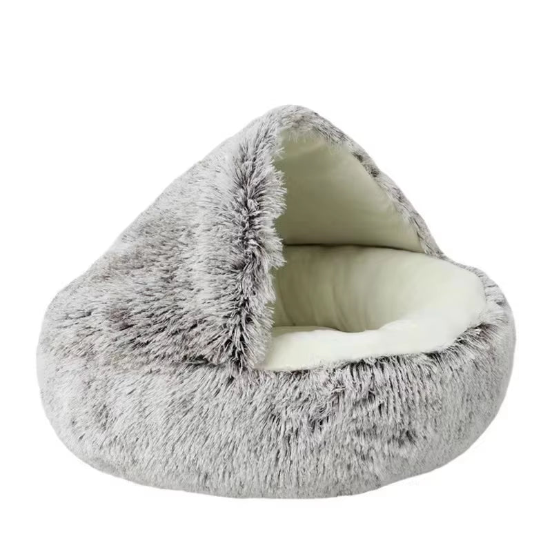 Round Plush Cat Bed with Cover - Cozy Sleeping Nest for Small Dogs and Kittens