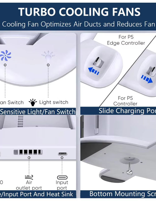 Load image into Gallery viewer, PS5 Slim Vertical Cooling Dock with 3-Level Fan and Dual Controller Charging Station
