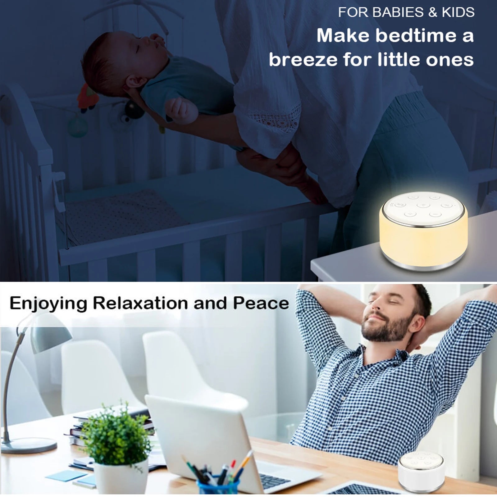 Premium White Noise Machine: Enhance Your Baby's Sleep with 34 Calming Sounds, 7 Adjustable Night Lights, and Smart Timer Function