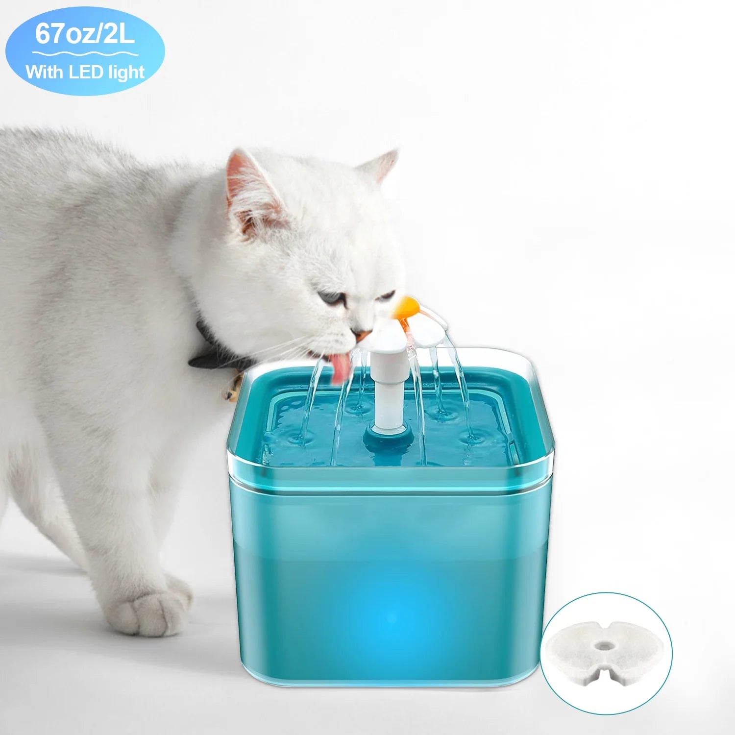 67Oz/2L Automatic Cat Water Fountain-Water Fountains for Cats Indoor-Pet Water Fountain-Dispenser Bowl,Ultra Silent - Cat Drinking Fountain for Small Dogs
WEPSEN 2L Automatic Cat Water Fountain with LED Light