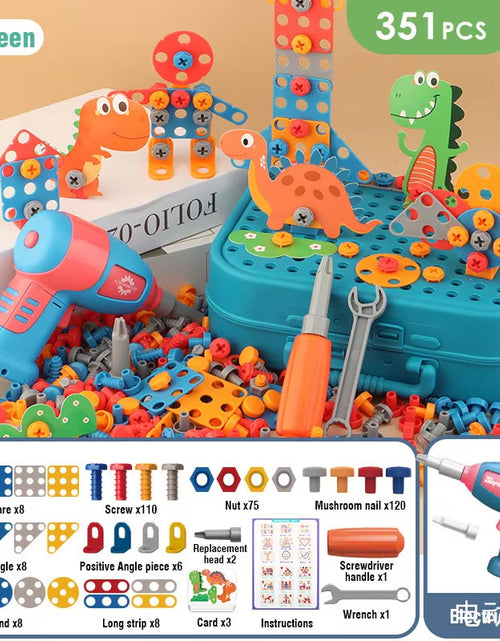 Load image into Gallery viewer, Educational Dinosaur Drilling Assembly Tool Set for Children - Electric Drill, Screw Nuts, and 3D Puzzle Toys for Pretend Play
