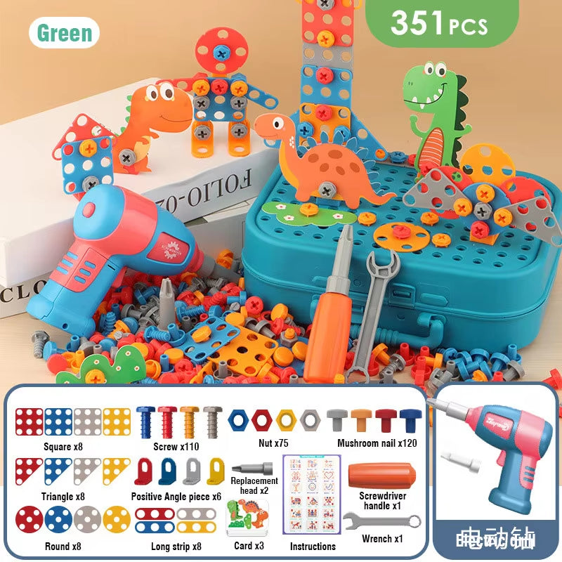 Educational Dinosaur Drilling Assembly Tool Set for Children - Electric Drill, Screw Nuts, and 3D Puzzle Toys for Pretend Play